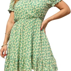 Celkuser Floral Dress - Teal and Yellow